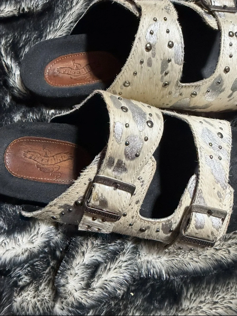 Freebird women’s size 10 slide on real first sandals with two buckles